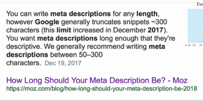 meta descriptions length