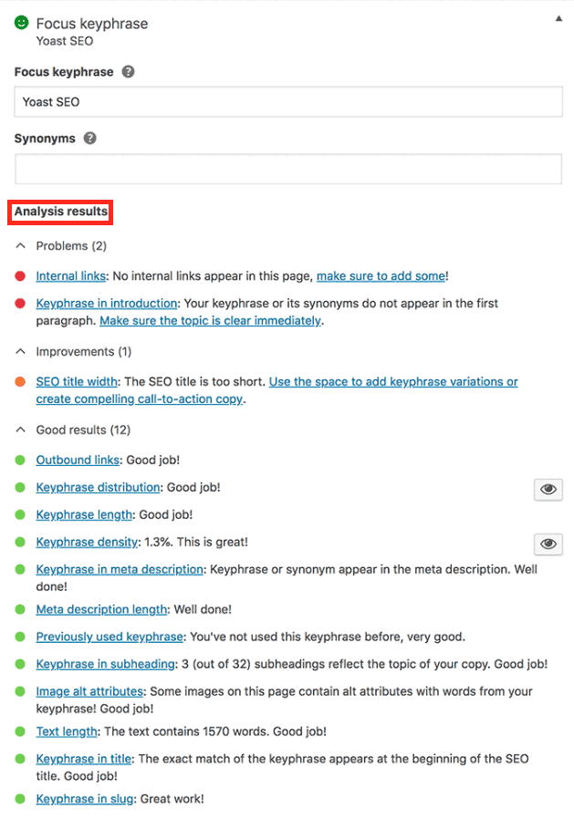 Analysis Result Yoast SEO