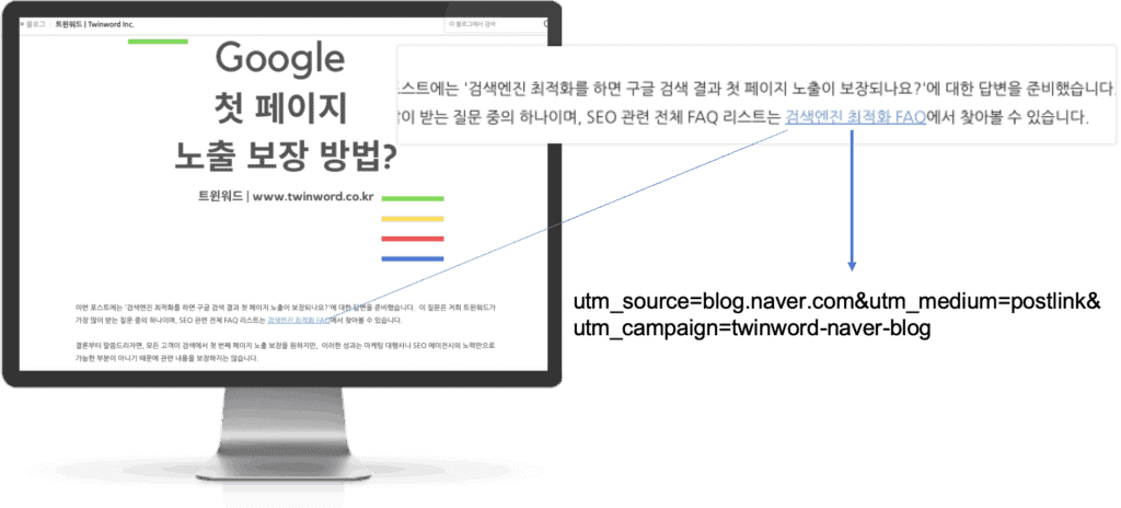 트윈워드 네이버 블로그의 UTM 코드 예시 