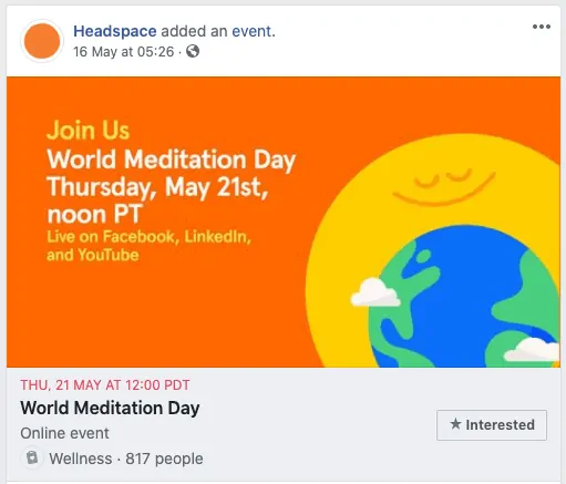 Headspace 온라인 명상 강의 홍보 게시물